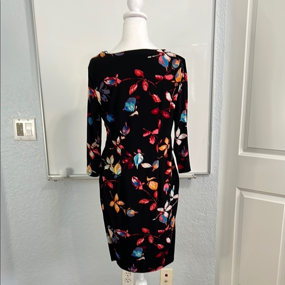 Jennifer Lopez Floral V-Neck Faux Wrap Dress - Black Multicolor - Picture 4 of 8